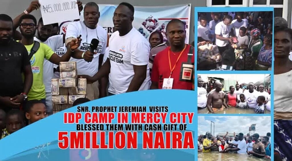 Trending Gist: Meet Nigerian Prophet, Jeremiah Omoto Fufeyin who runs an IDP camp for flood victims, release five million naira donation (Watch Video)