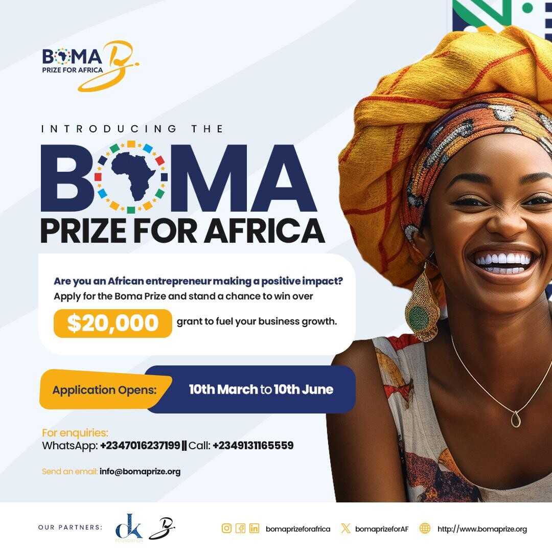 Boma Prize for Africa – Gives $20,000+ Grant Opportunity to MSME’s Across Africa
