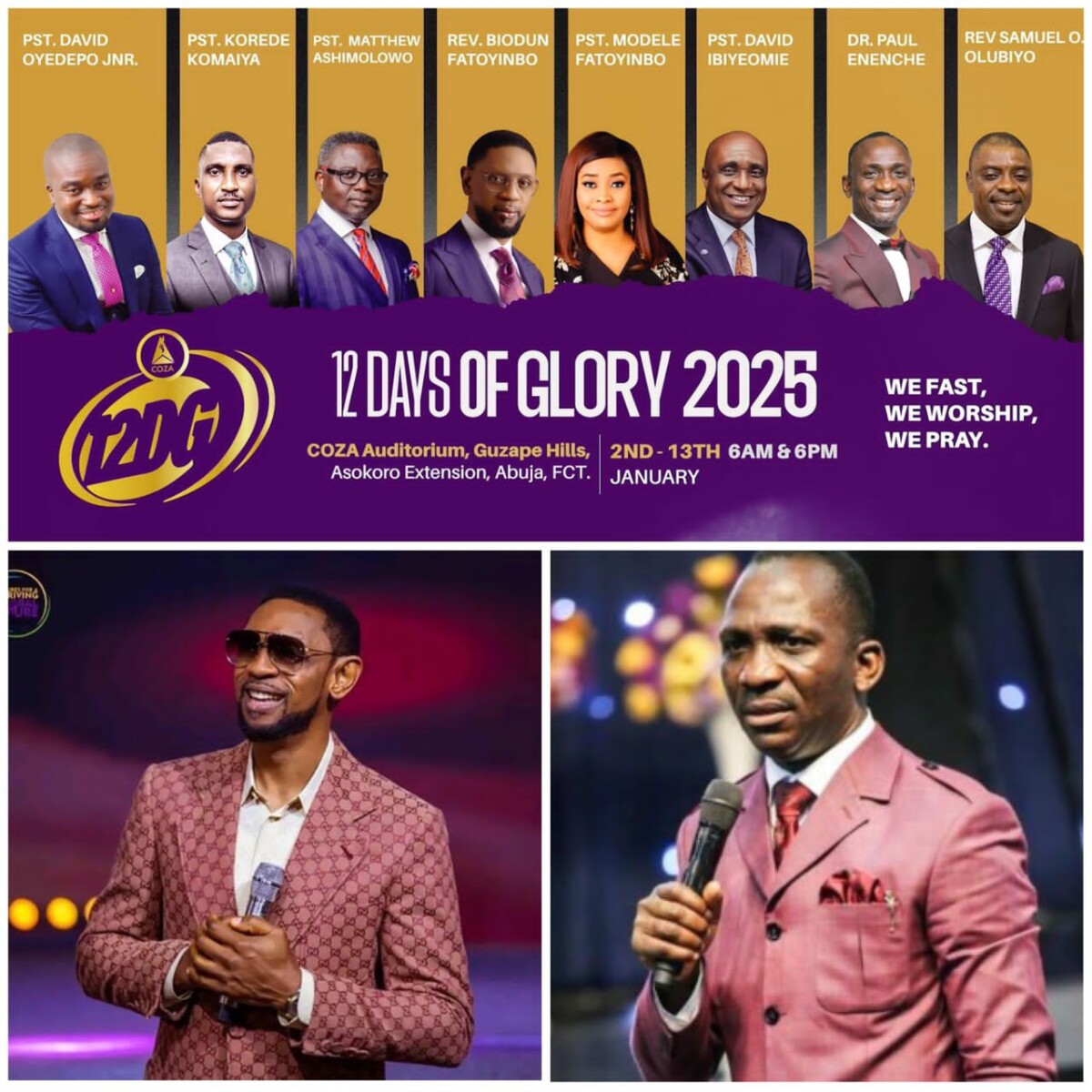 Dr. Paul Enenche and Pastor Biodun Fatoyinbo Lead a Spiritual Movement at COZA’s 12 Days of Glory 2025 in Abuja